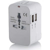 Travel Adapter,Worldwide All in One Universal Power Wall Charger AC Power Plug Adapter with Dual USB Charging Ports for USA EU UK AUS Cell Phone Laptop (White) - ABECO - Biznex.ae